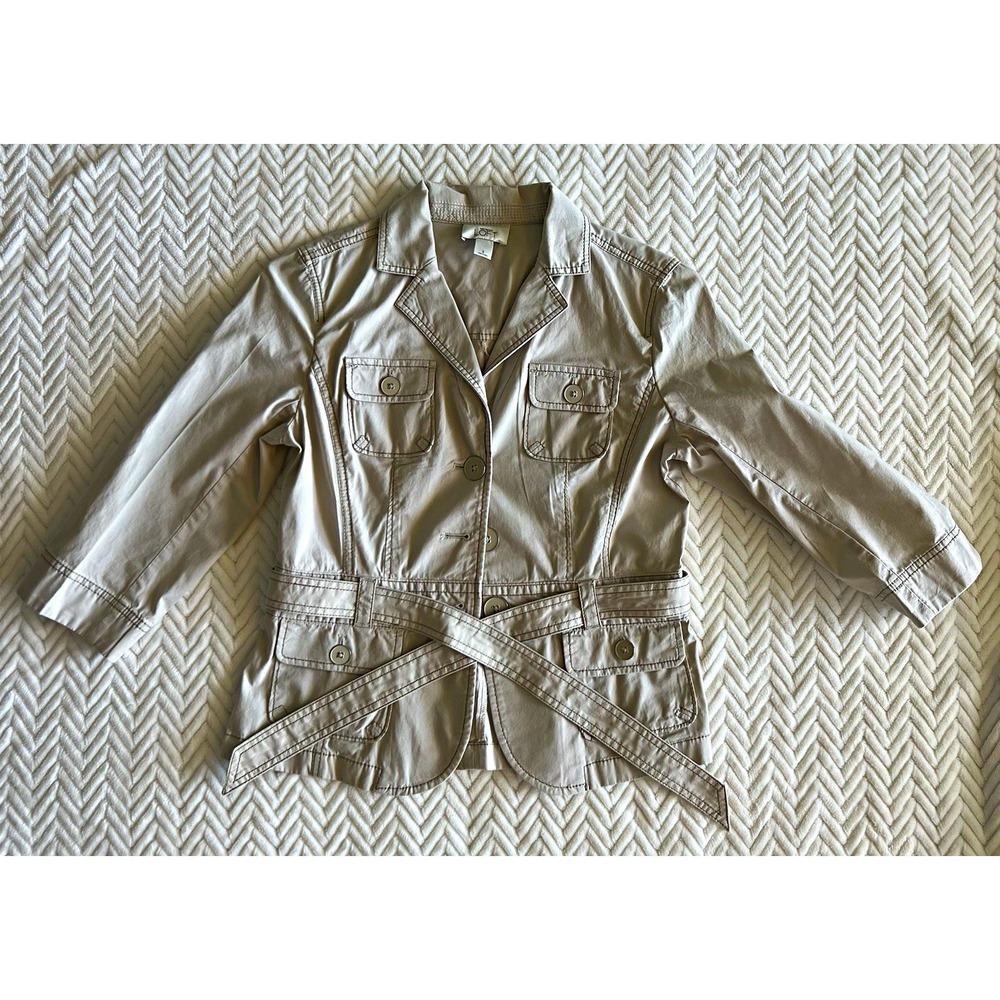 Ann Taylor LOFT Women's Beige Solid Basic Jacket Button Front Belted Sz S